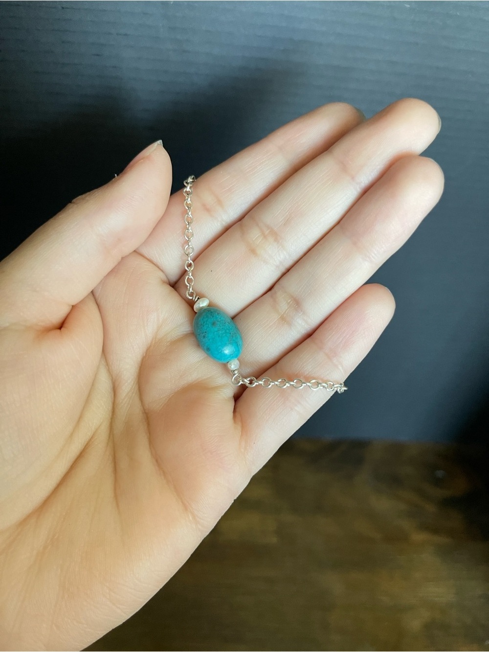 Sterling silver authentic turquoise and pearl bracelet 7 inches - Picture 3 of 6
